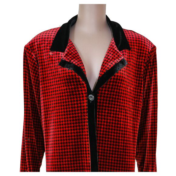 Velvet Houndstooth Coat Formal Evening Blazer Long Coat Overcoat Size Large - Picture 4 of 4